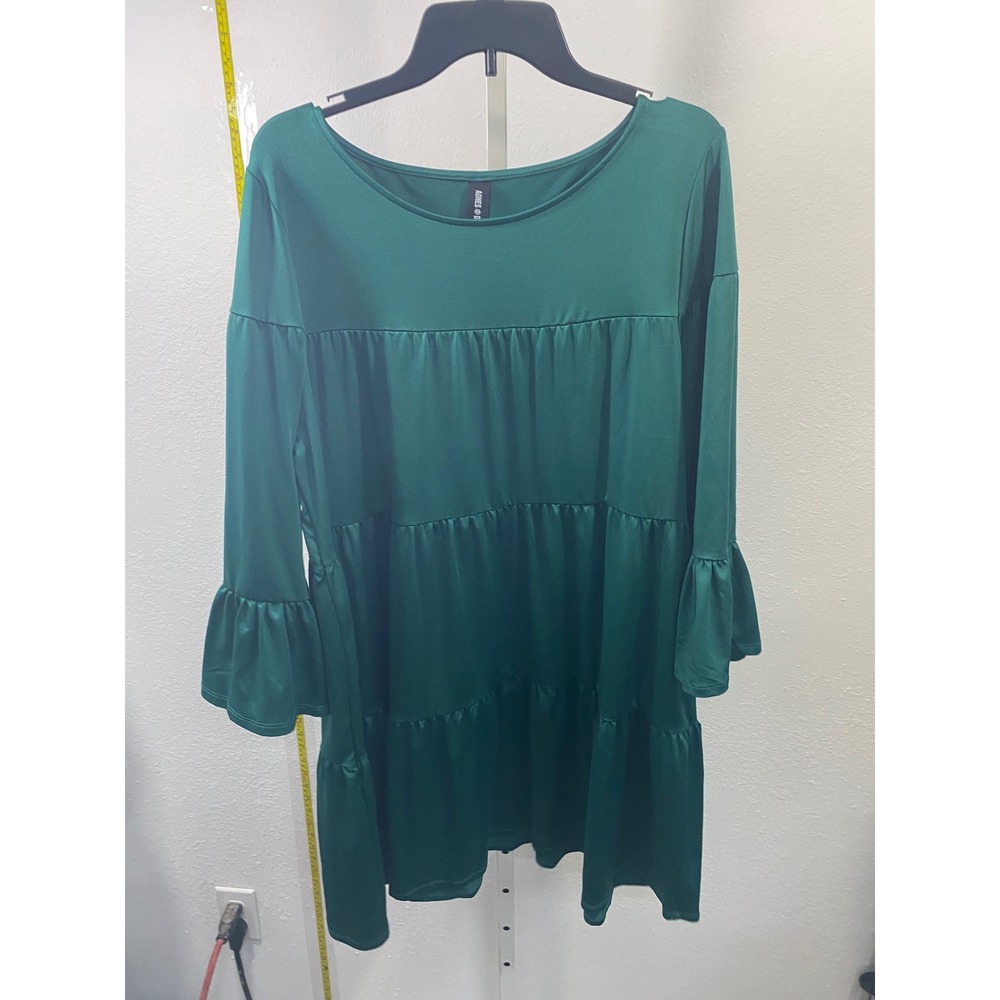 Agnes & Dora Emerald‎ Green Tiered Babydoll Dress Ruffle Bell Sleeve Large NWT